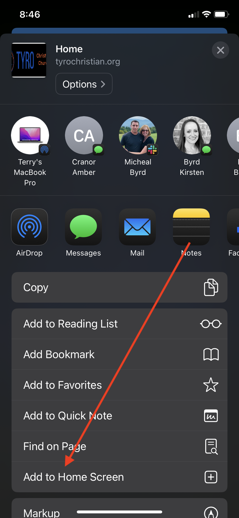 Tap Add to Home Screen in the share menu