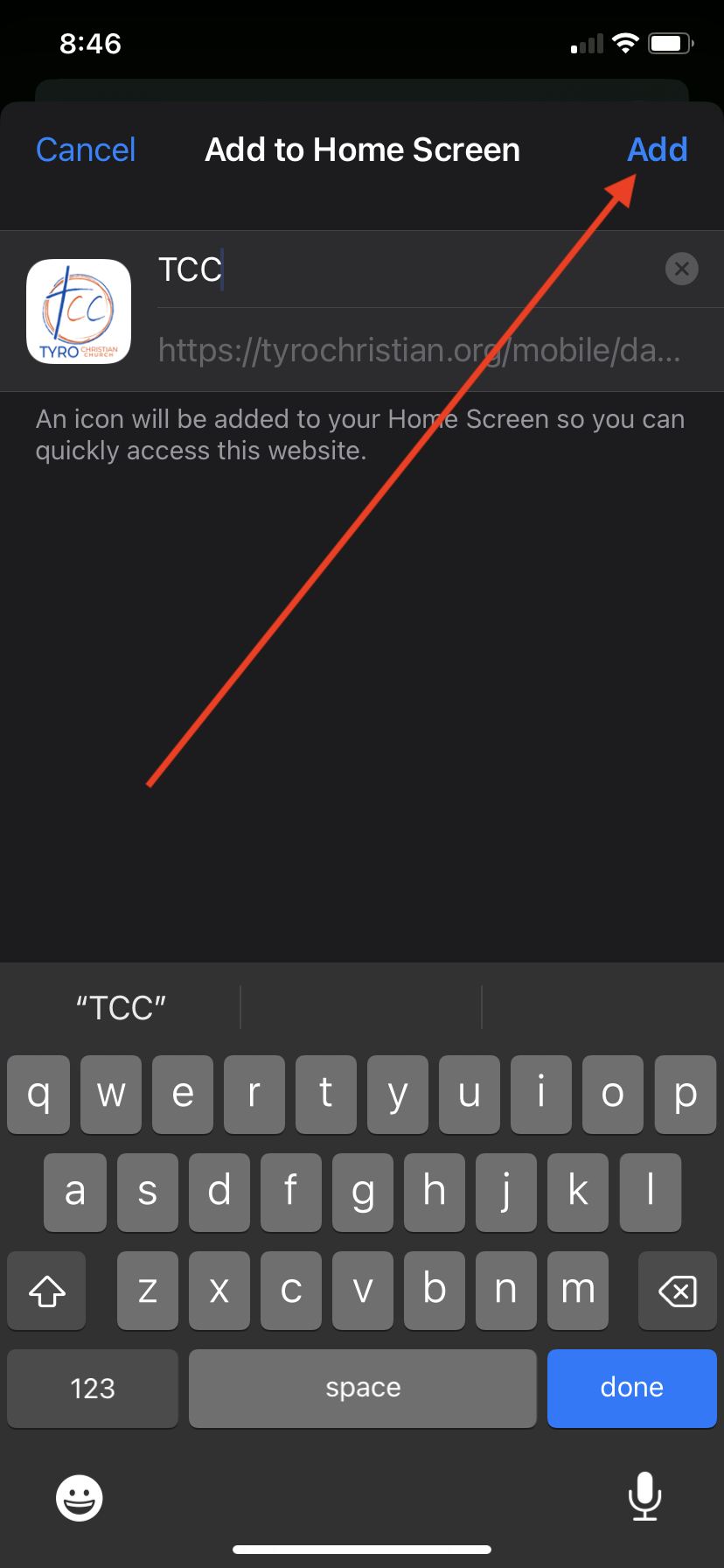 Tap Add to confirm